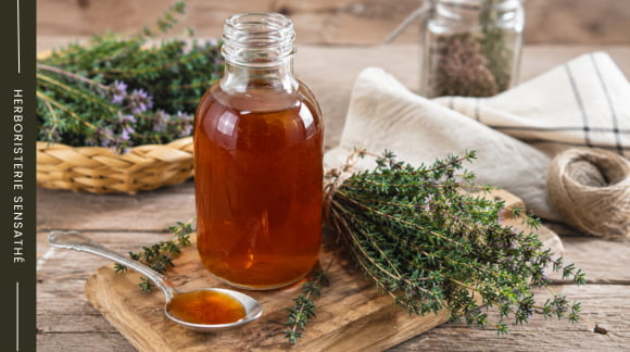 Sirop de thym préparer maison pour lutter contre la bronchite - Herboristerie Sensathé Sirop de thym préparer maison pour lutter contre la bronchite - Herboristerie Sensathé